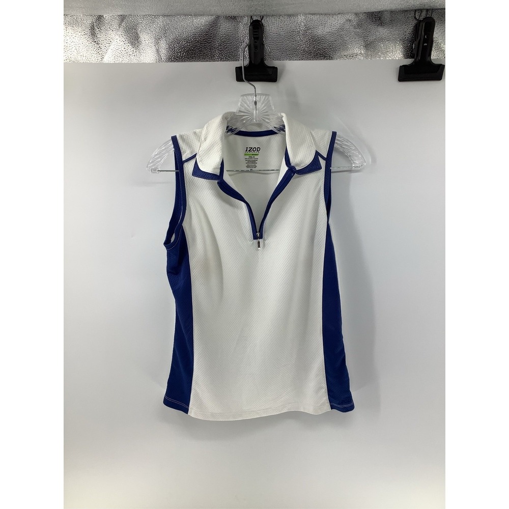 IZOD PerformX Basix Cool-FX Sleeveless Polo Shirt Womens Medium White Navy Blue
